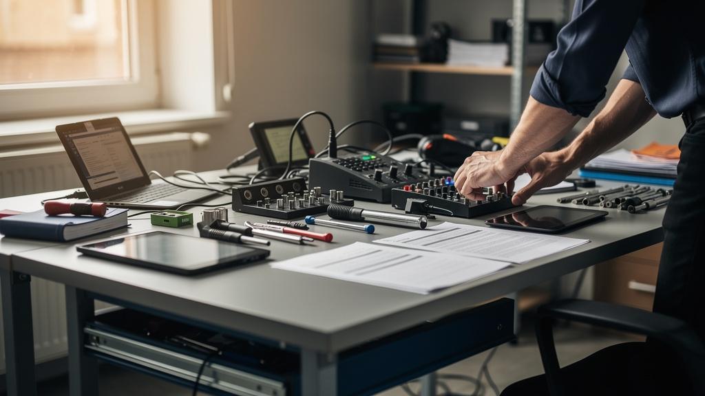 Entrepreneur vérifiant ses équipements professionnels